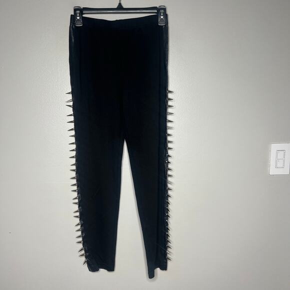 Dolls Kill Current Mood Black Spiked Leggings Faux Leather Side Panels Punk Goth - Picture 2 of 12